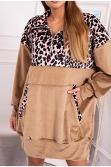 Brown velor dress with leopard print