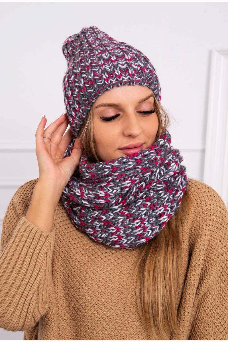 Multicolored two-piece hat and scarf set KES-22870-K269