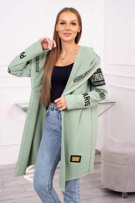 Mint color cardigan with inscriptions KES-23916-033