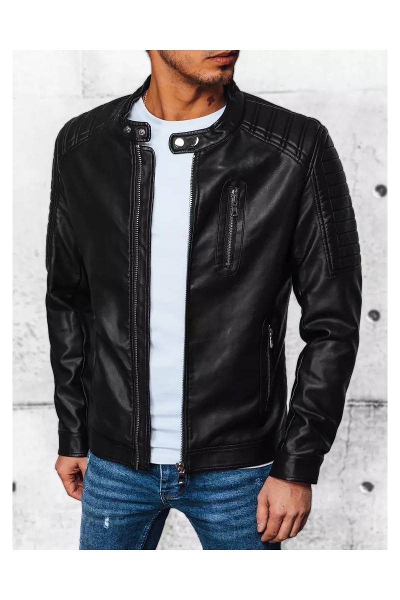 Men's Black Leather Jacket Dstreet TX4328
