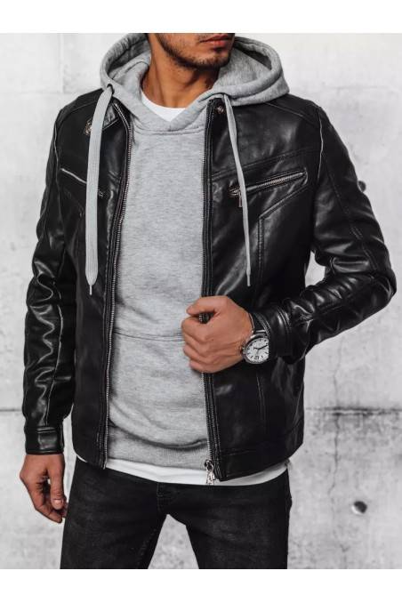 Men's Black Leather Jacket Dstreet TX4330