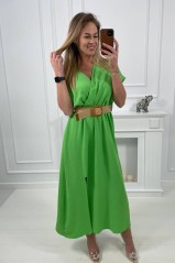 Green long dress with belt KES-24054-6012F