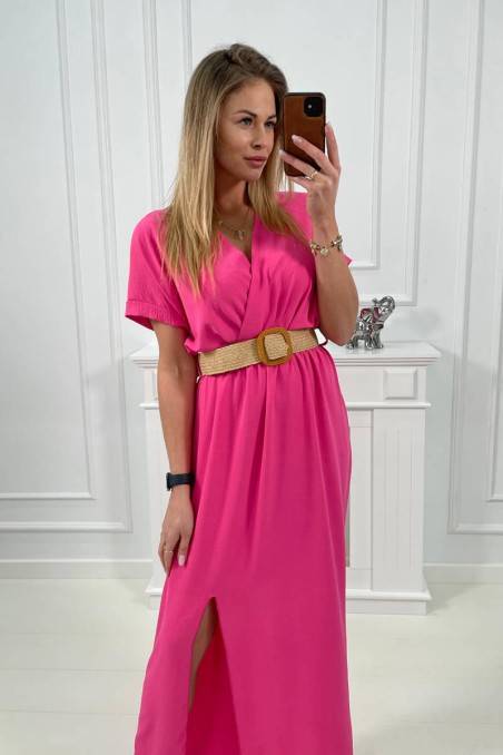 Pink long dress with belt KES-24057-6012F