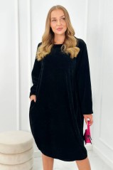 Velvetinė suknelė su kišenėmis juodos spalvos KES-25861-6533