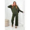 Medvilninis moteriškas komplektas džemperis + platėjančios kelnės chaki KES-25957-9590