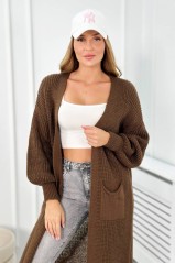 Moteriškas ilgas megztinis kardiganas rudos spalvos KES-26582-IT-8
