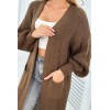Moteriškas ilgas megztinis kardiganas rudos spalvos KES-26582-IT-8