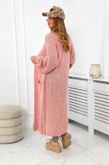 Moteriškas ilgas megztinis kardiganas pudros spalvos KES-26586-IT-8