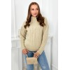 Moteriškas megztinis paaukštintu kaklu smėlio spalvos KES-26495-2024-9