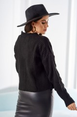 Briaunotas megztinis su sagomis juodos spalvos KES-26505-2024-11