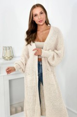 Moteriškas ilgas megztinis kardiganas smėlio spalvos KES-26584-IT-8
