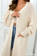 Moteriškas ilgas megztinis kardiganas smėlio spalvos KES-26584-IT-8