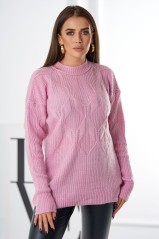 Moteriškas megztinis užmaunamas per galvą su madingu pynimu Violetinė KES-26477-2024-6