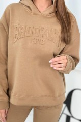 Pašiltintas medvilnės moteriškas rinkinys, komplektas, džemperis + kelnės brooklyn kupranugaris KES-26628-9617