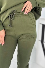 Pašiltintas medvilnės moteriškas rinkinys, komplektas, džemperis + kelnės brooklyn chaki spalvos KES-26632-9617