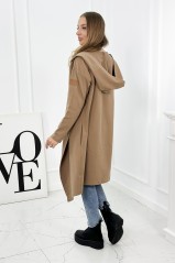 Long cardigan with hood, brown color KES-26956-9077